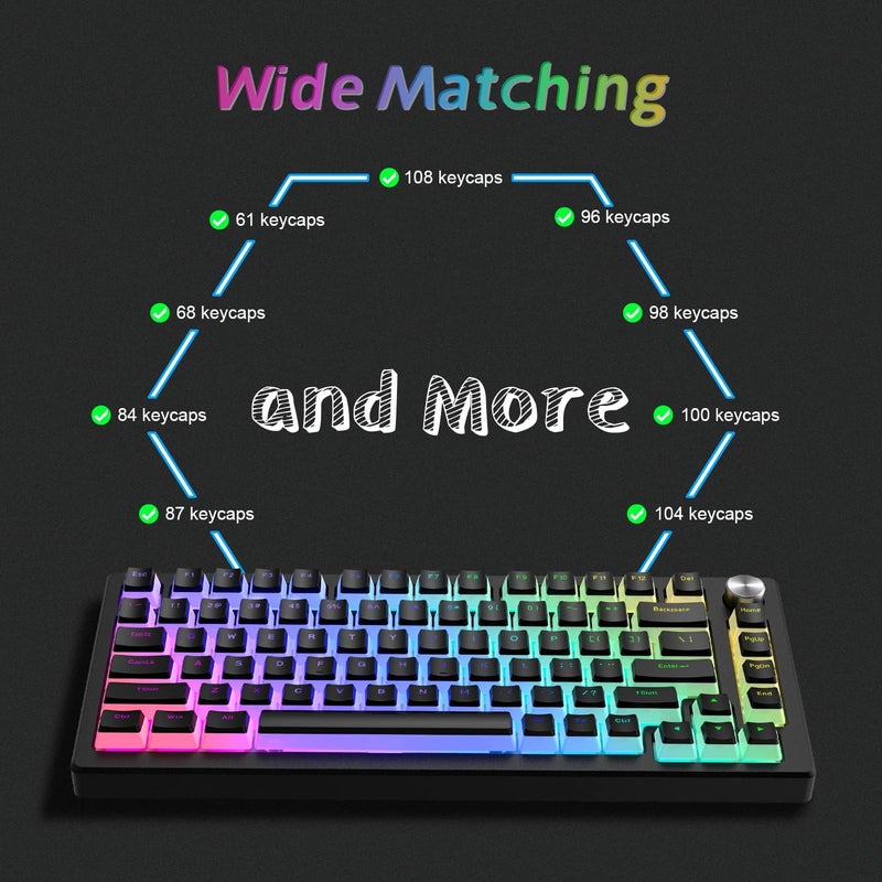 Womier Pudding Keycaps, PBT Shine Through Keycaps 165 Keys Set Custom Key caps Set OEM Profile, Universal Compatiability for 100%, 75%, 65%, 60% Keyboard-Black - Image 2